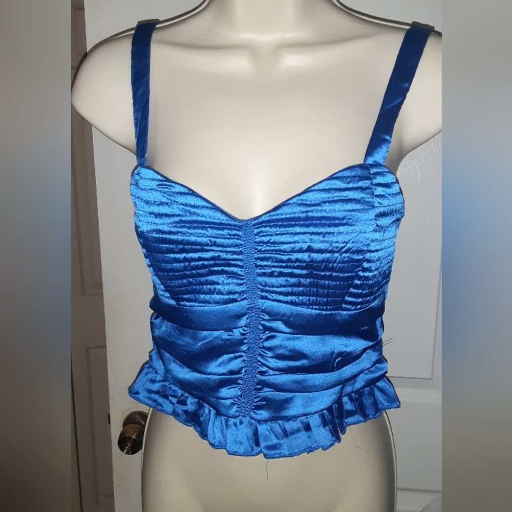 B.O.G Collective | Royal Blue Satin Sweetheart Neckline Ruched Pleated Top S